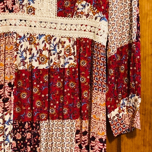 Patchwork Maxi Dress long Sleeve sz L 8-10/12 - Picture 6 of 10